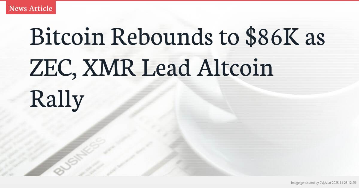 Bitcoin Rebounds to $86K as ZEC, XMR Lead Altcoin Rally