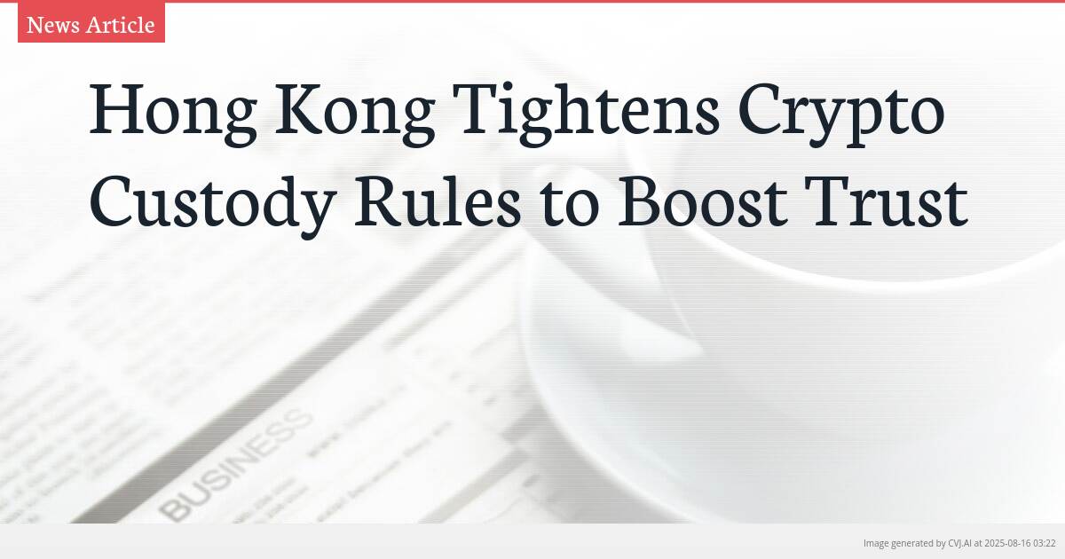 Hong Kong Tightens Crypto Custody Rules to Boost Trust