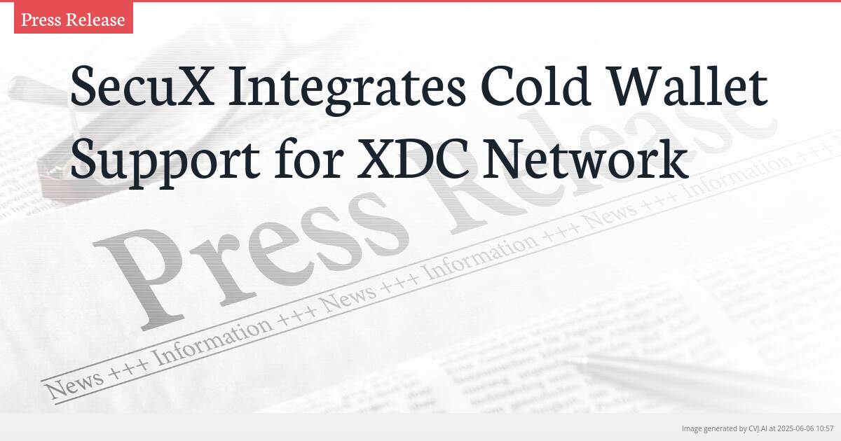 SecuX Integrates Cold Wallet Support for XDC Network