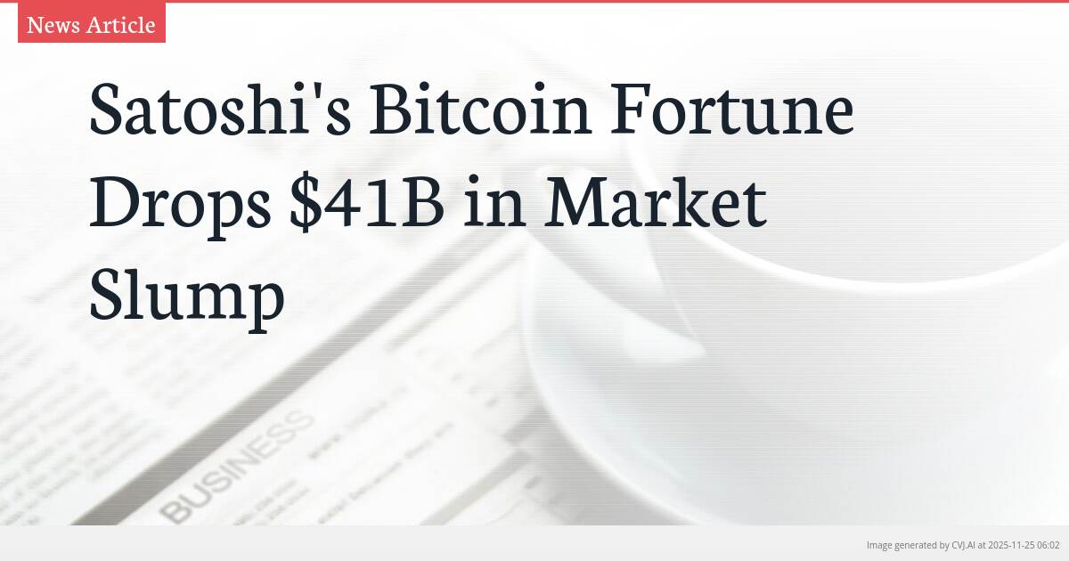 Satoshi’s Bitcoin Fortune Drops $41B in Market Slump