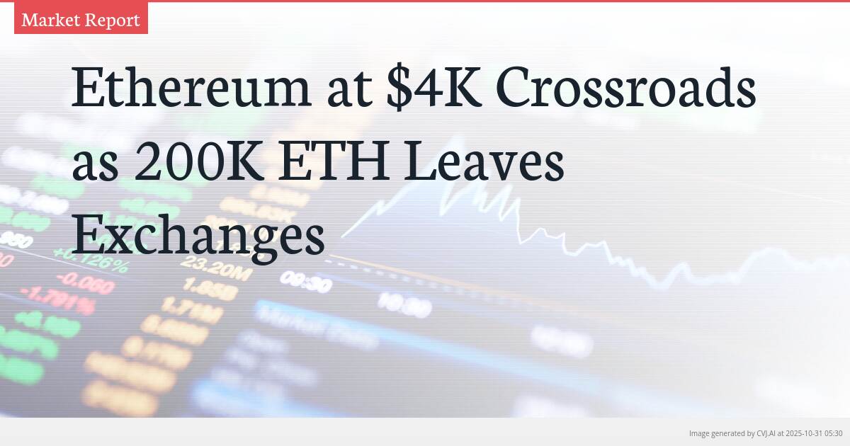 Ethereum at $4K Crossroads as 200K ETH Leaves Exchanges Ethereum at $4K Crossroads as 200K ETH Leaves Exchanges