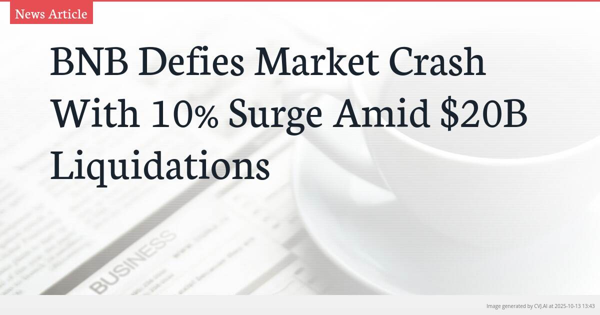 BNB Defies Market Crash With 10% Surge Amid $20B Liquidations