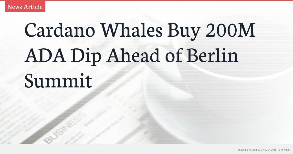 Cardano Whales Buy 200M ADA Dip Ahead of Berlin Summit