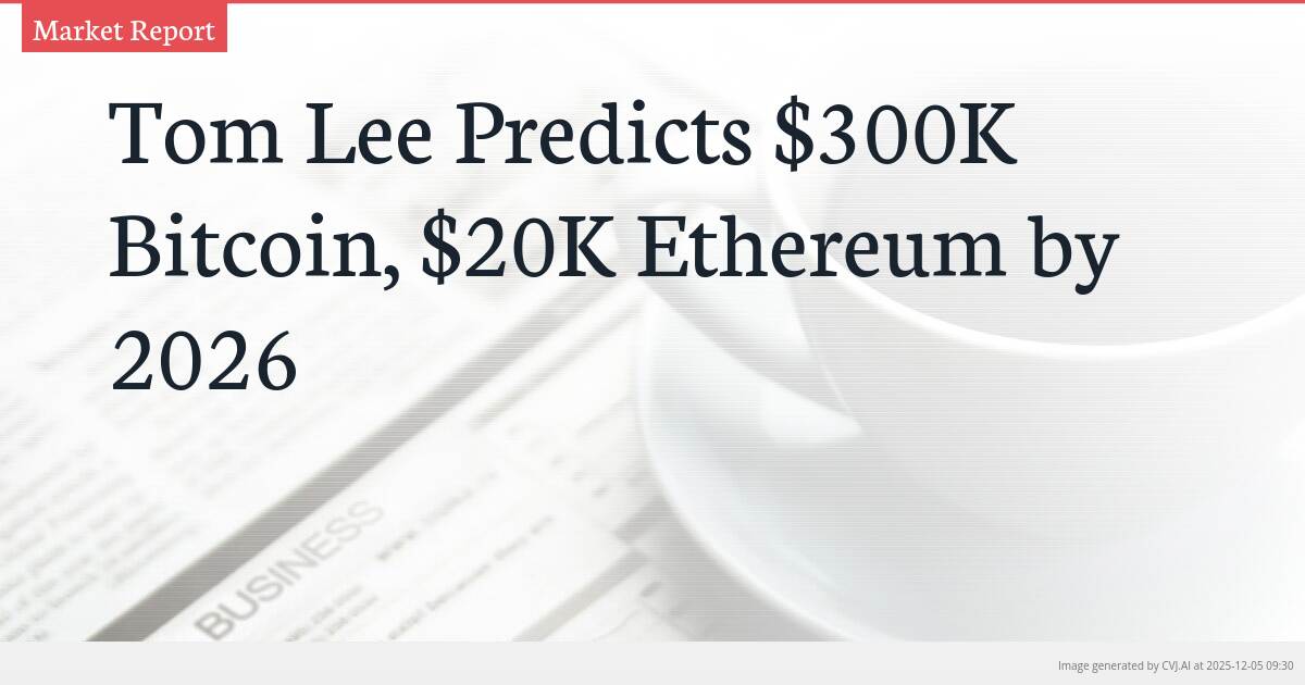 Tom Lee Predicts $300K Bitcoin, $20K Ethereum by 2026