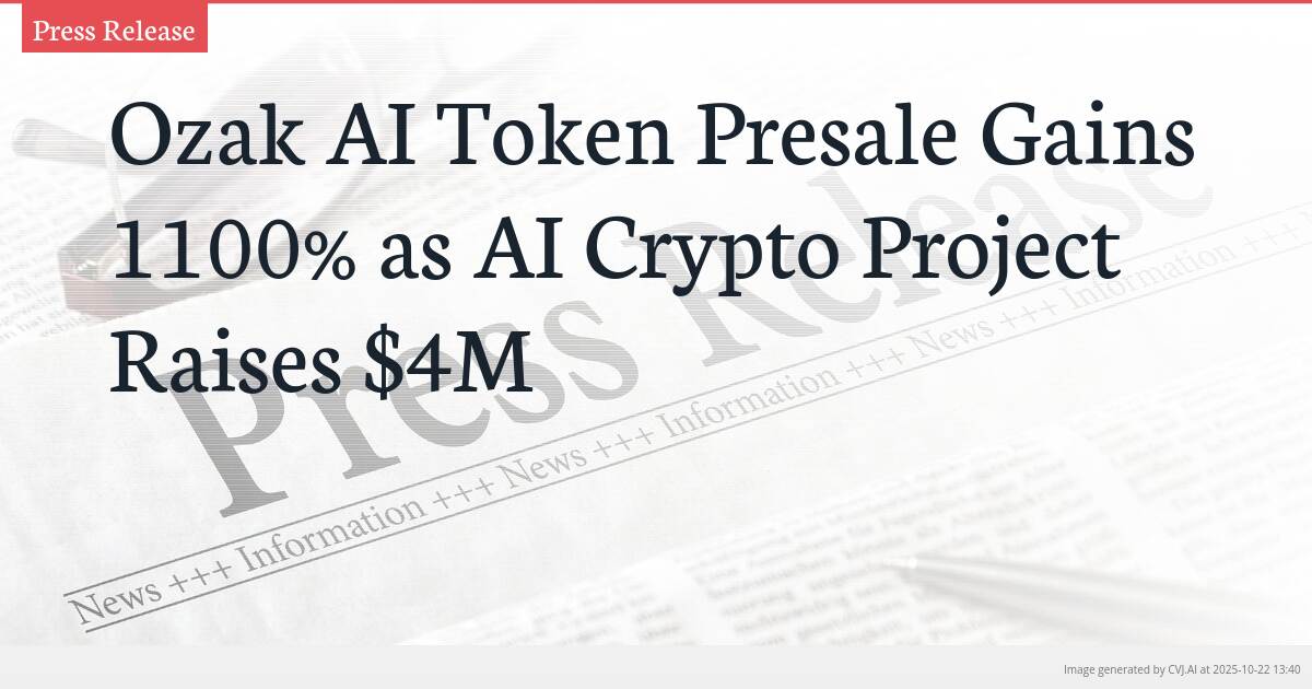 Ozak AI Token Presale Gains 1100% as AI Crypto Project Raises $4M