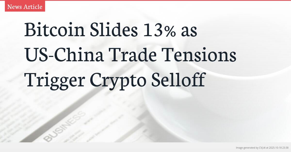 Bitcoin Slides 13% as US-China Trade Tensions Trigger Crypto Selloff