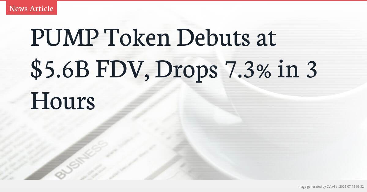 PUMP Token Debuts at $5.6B FDV, Drops 7.3% in 3 Hours