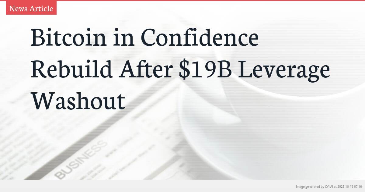 Bitcoin in Confidence Rebuild After $19B Leverage Washout