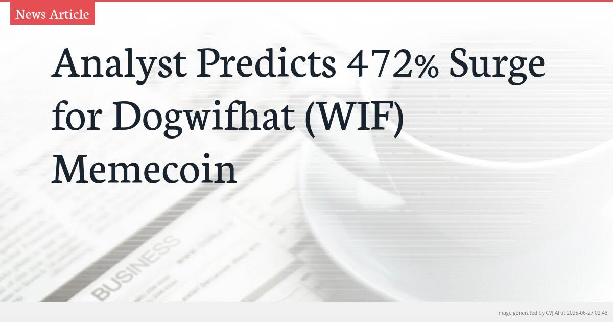 Analyst Predicts 472% Surge for Dogwifhat (WIF) Memecoin