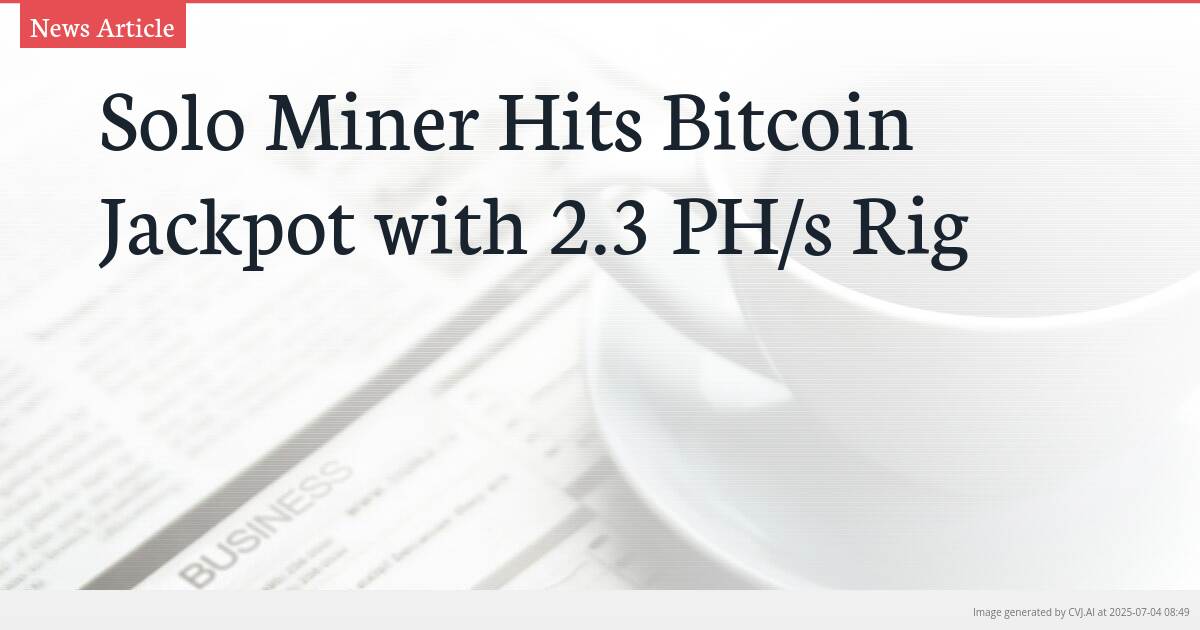 Solo Miner Hits Bitcoin Jackpot with 2.3 PH/s Rig