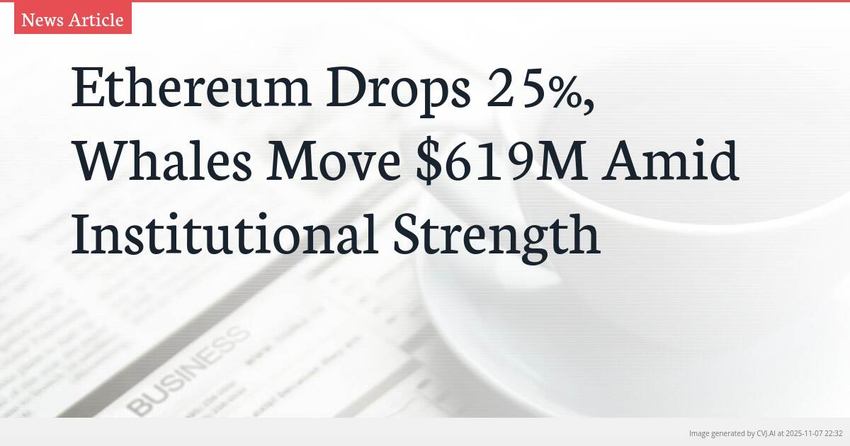 Ethereum Drops 25%, Whales Move $619M Amid Institutional Strength