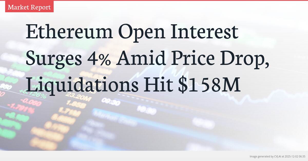 Ethereum Open Interest Surges 4% Amid Price Drop, Liquidations Hit $158M