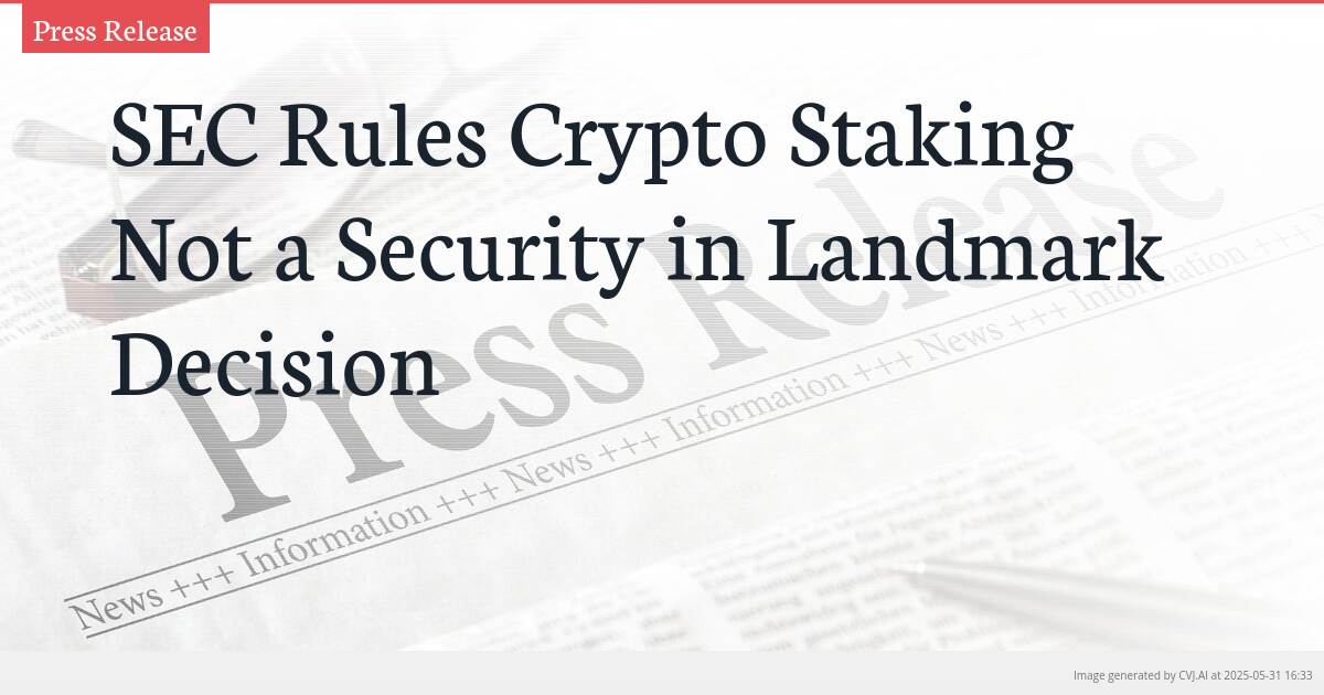 SEC Rules Crypto Staking Not a Security in Landmark Decision