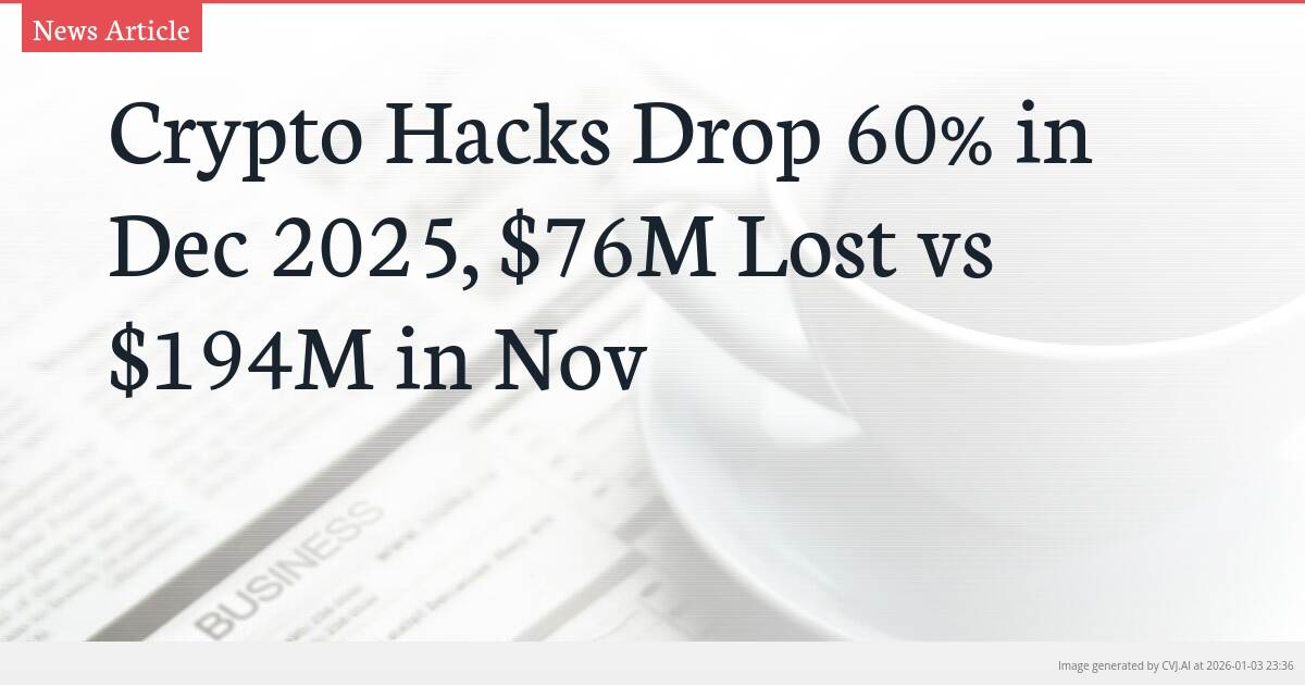 Crypto Hacks Drop 60% in Dec 2025, $76M Lost vs $194M in Nov
