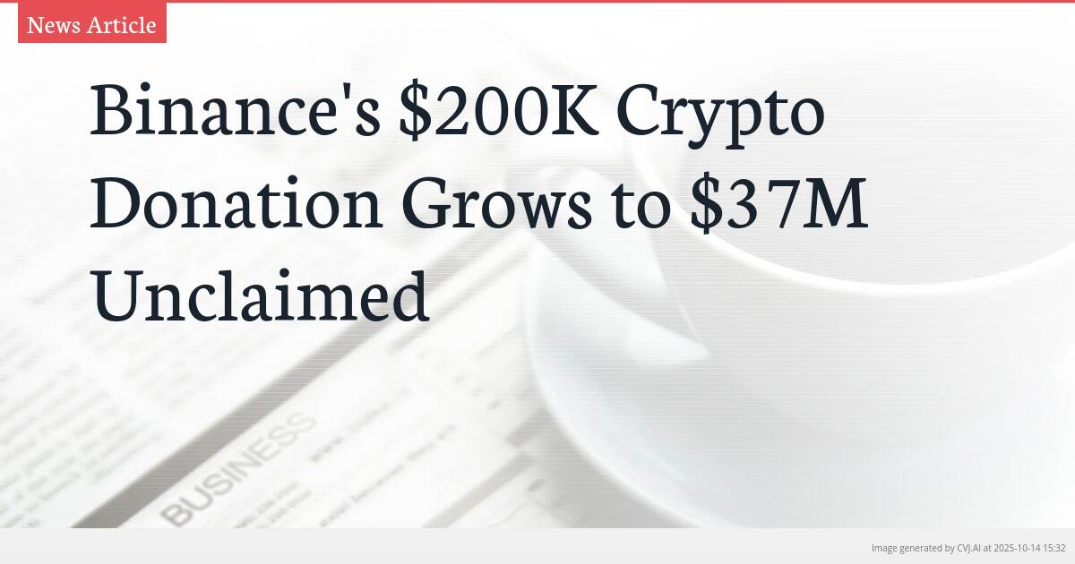 Binance’s $200K Crypto Donation Grows to $37M Unclaimed