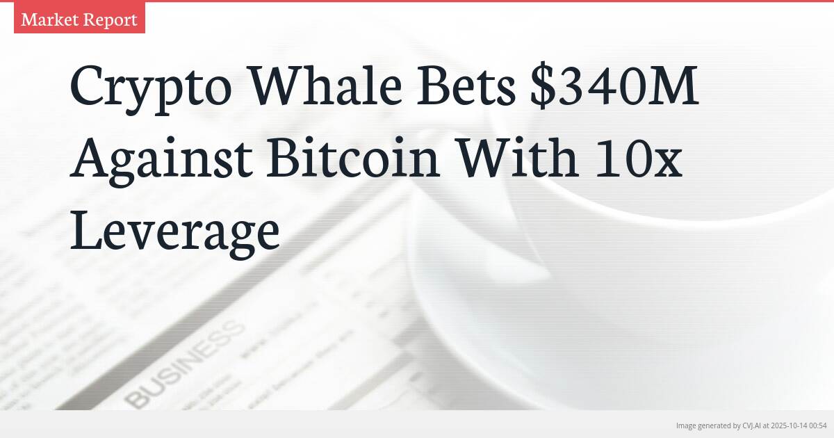 Crypto Whale Bets $340M Against Bitcoin With 10x Leverage