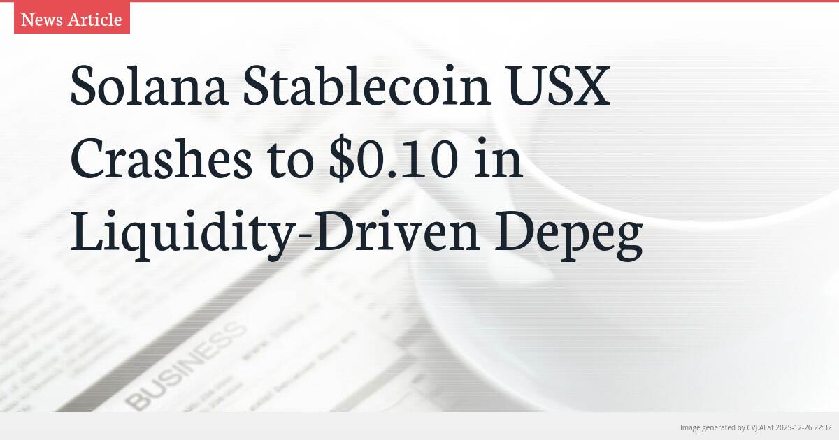 Solana Stablecoin USX Crashes to $0.10 in Liquidity-Driven Depeg
