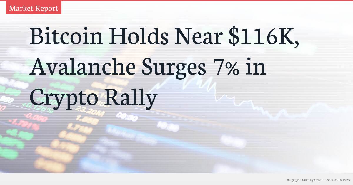 Bitcoin Holds Near $116K, Avalanche Surges 7% in Crypto Rally