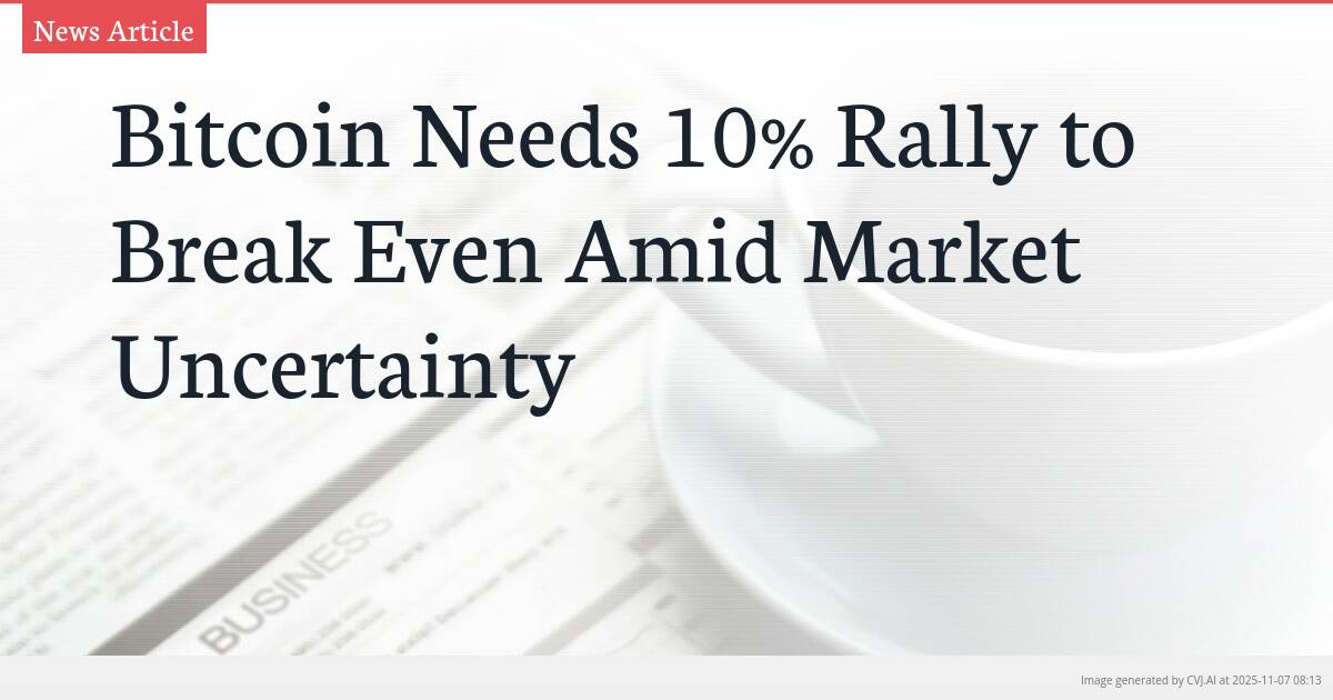 Bitcoin Needs 10% Rally to Break Even Amid Market Uncertainty