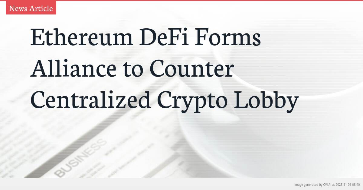 Ethereum DeFi Forms Alliance to Counter Centralized Crypto Lobby
