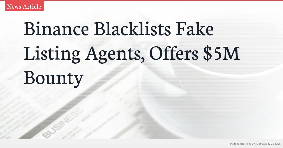 Binance Blacklists Fake Listing Agents, Offers $5M Bounty