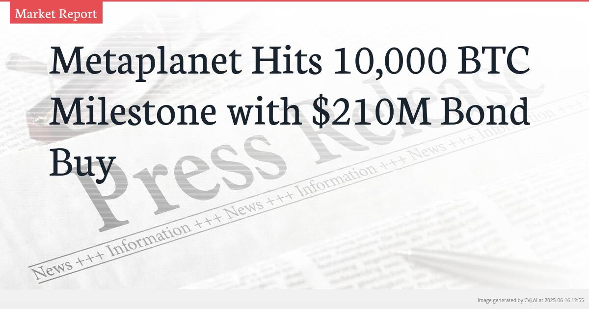 Metaplanet Hits 10,000 BTC Milestone with $210M Bond Buy