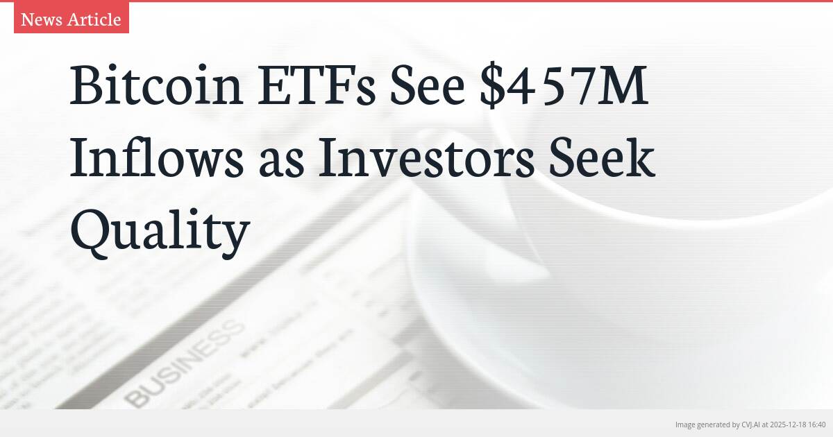 Bitcoin ETFs See $457M Inflows as Investors Seek Quality