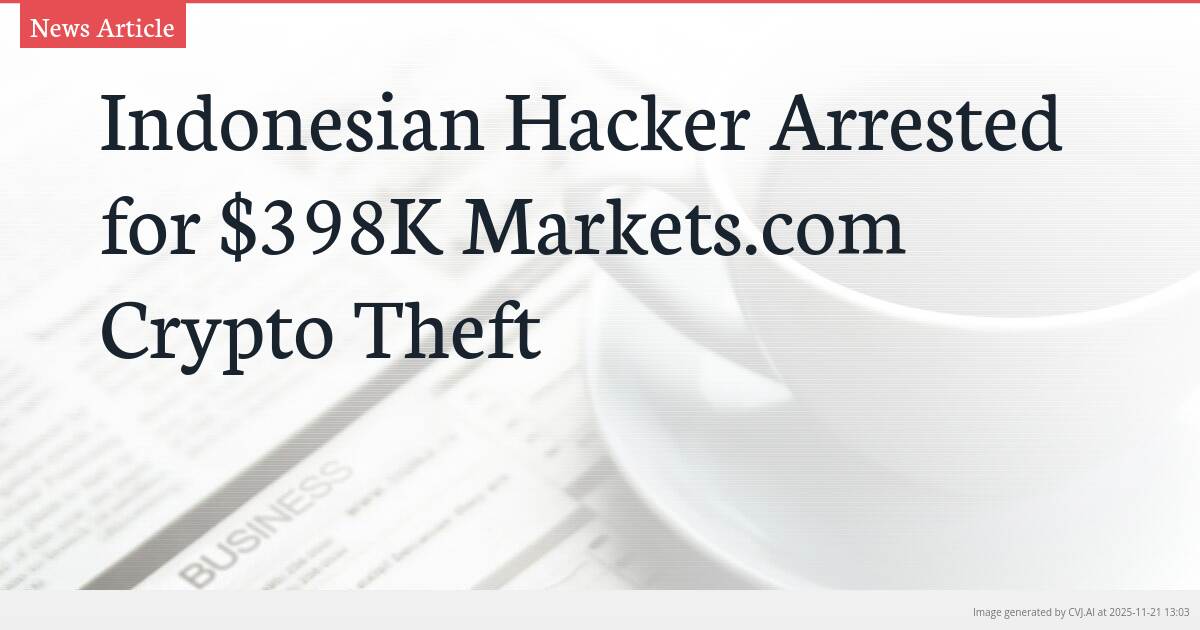 Indonesian Hacker Arrested for $398K Markets.com Crypto Theft