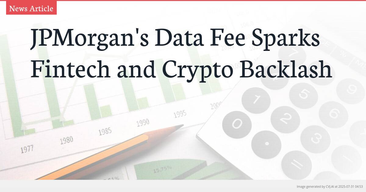 JPMorgan’s Data Fee Sparks Fintech and Crypto Backlash
