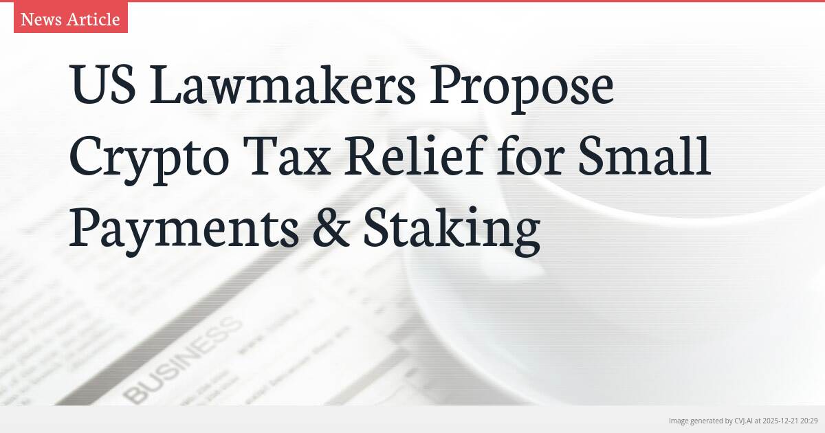 US Lawmakers Propose Crypto Tax Relief for Small Payments & Staking