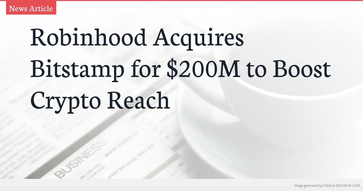 Robinhood Acquires Bitstamp for $200M to Boost Crypto Reach