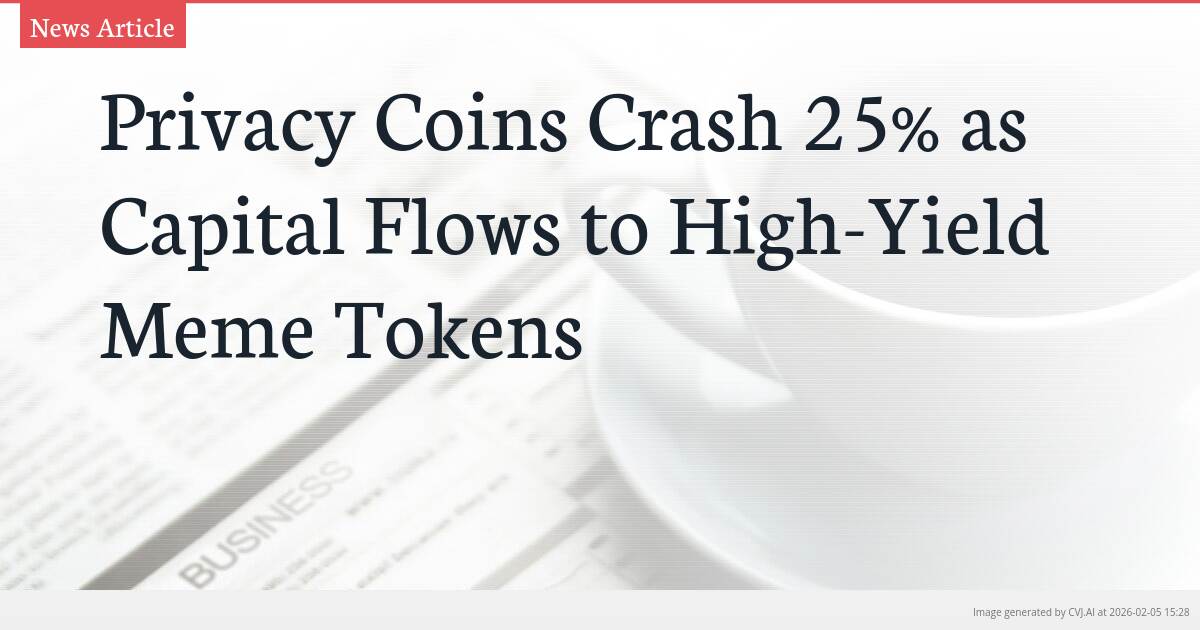 Privacy Coins Crash 25% as Capital Flows to High-Yield Meme Tokens