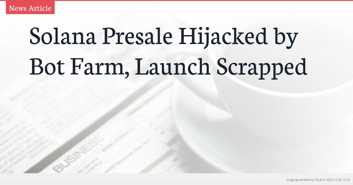 Solana Presale Hijacked by Bot Farm, Launch Scrapped