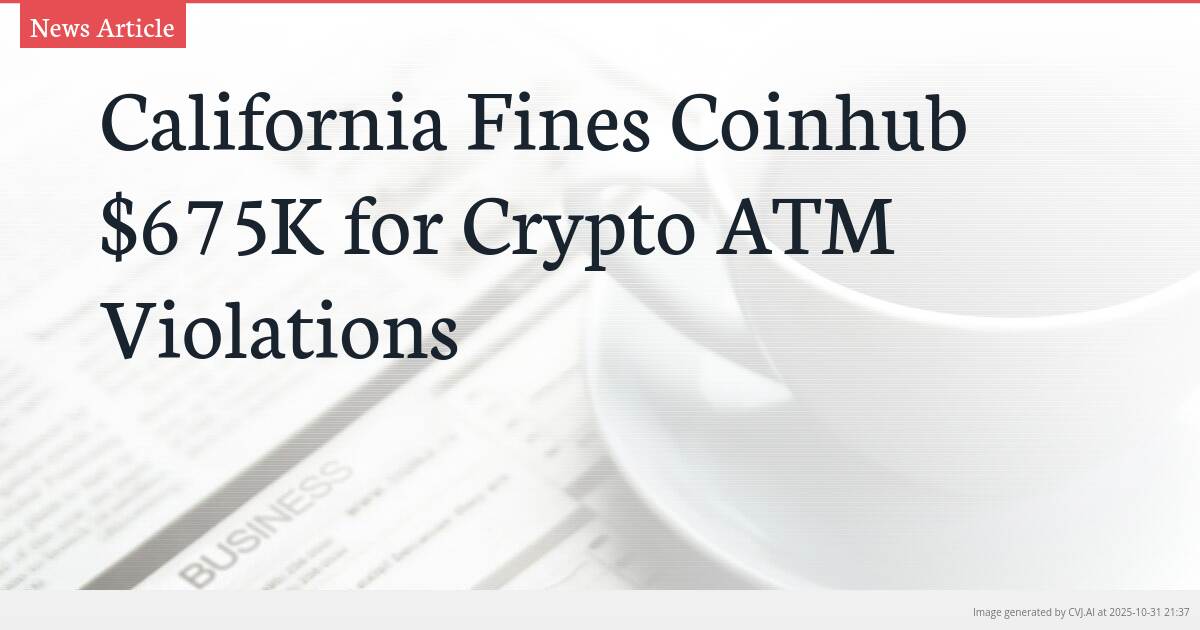 California Fines Coinhub $675K for Crypto ATM Violations