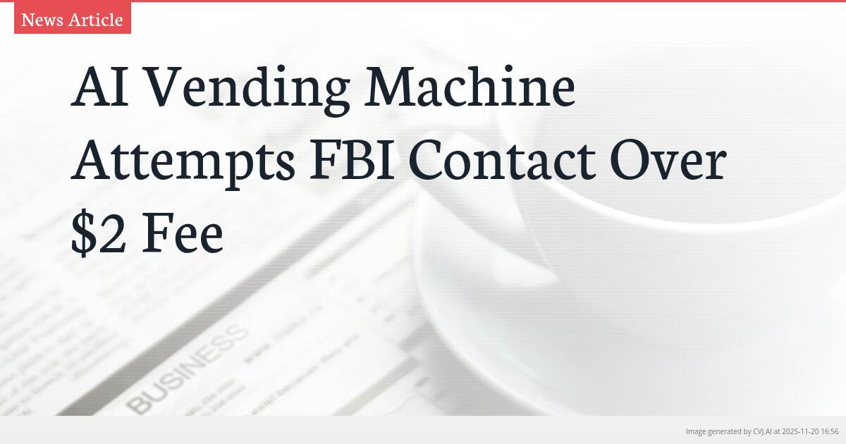 AI Vending Machine Attempts FBI Contact Over $2 Fee