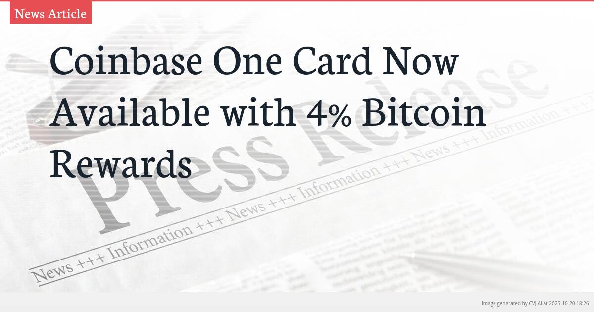 Coinbase One Card Now Available with 4% Bitcoin Rewards