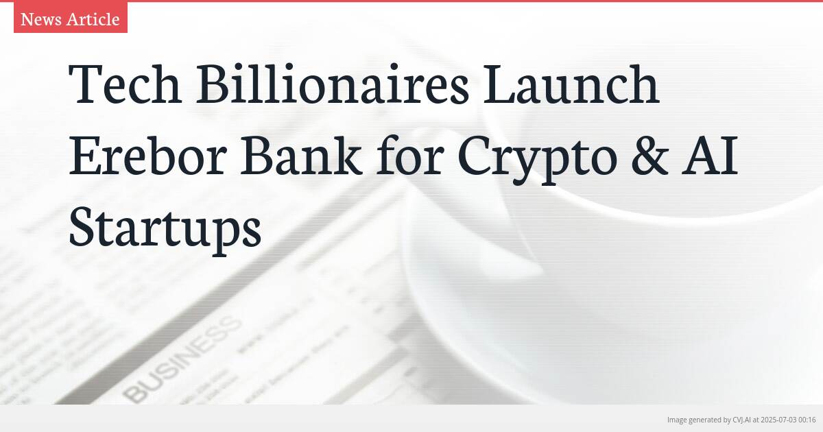Tech Billionaires Launch Erebor Bank for Crypto & AI Startups