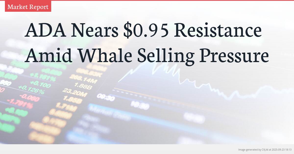 ADA Nears $0.95 Resistance Amid Whale Selling Pressure