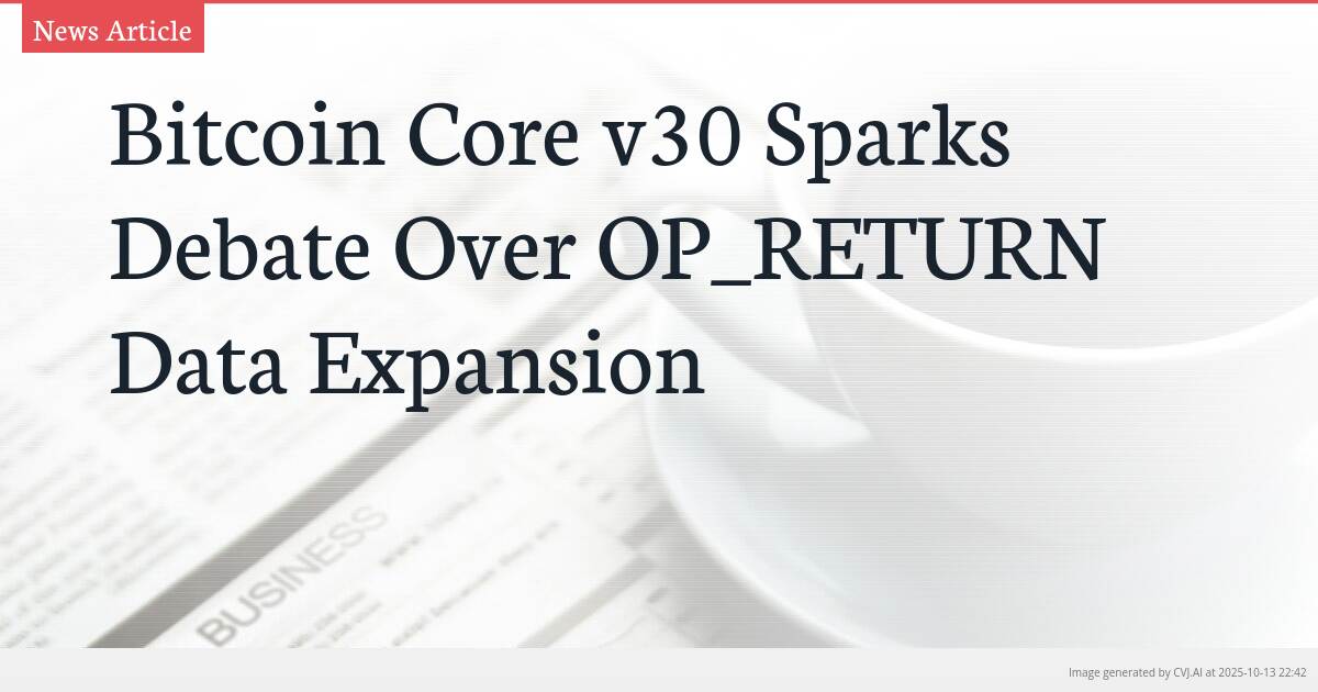 Bitcoin Core v30 Sparks Debate Over OP_RETURN Data Expansion