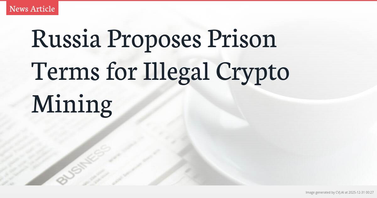 Russia Proposes Prison Terms for Illegal Crypto Mining