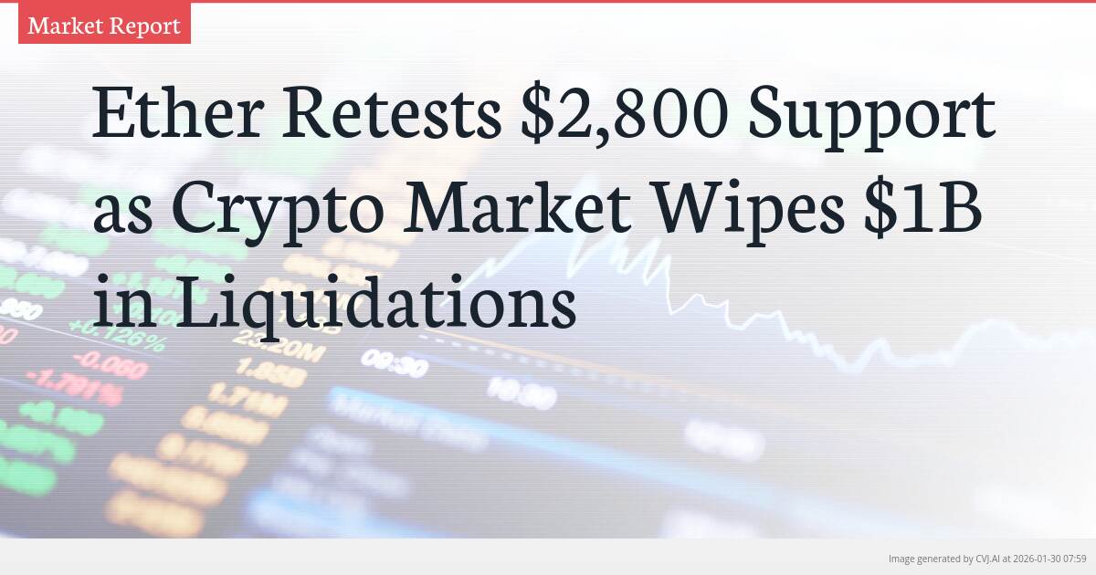 Ether Retests $2,800 Support as Crypto Market Wipes $1B in Liquidations