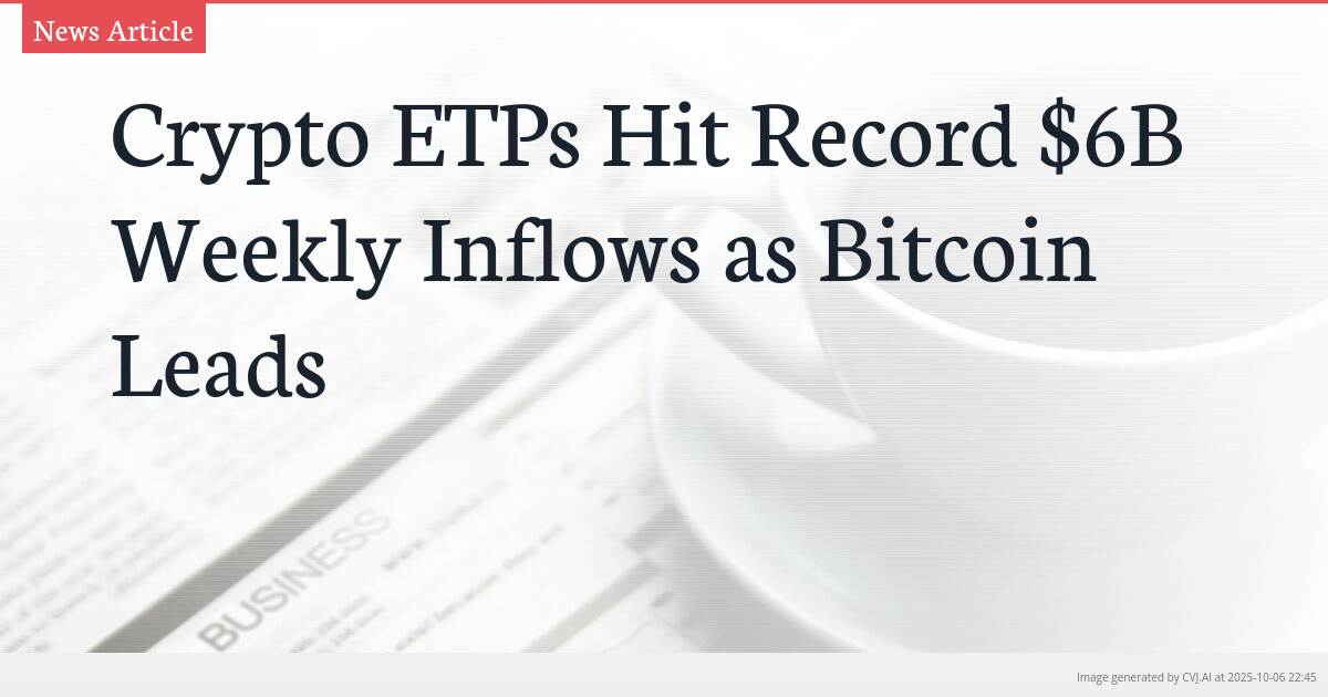 Crypto ETPs Hit Record $6B Weekly Inflows as Bitcoin Leads