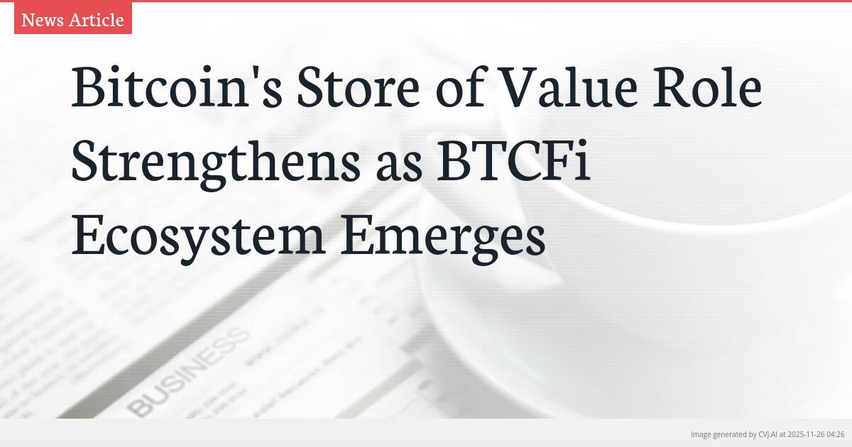 Bitcoin’s Store of Value Role Strengthens as BTCFi Ecosystem Emerges