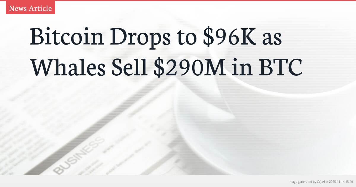 Bitcoin Drops to $96K as Whales Sell $290M in BTC