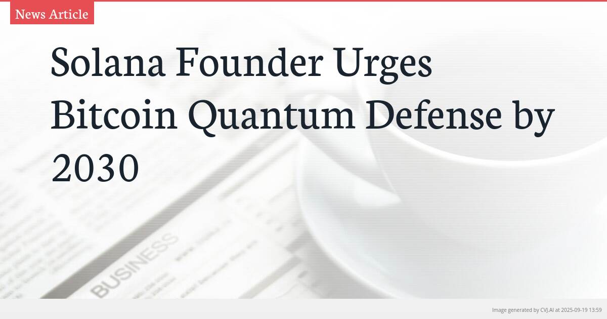 Solana Founder Urges Bitcoin Quantum Defense by 2030