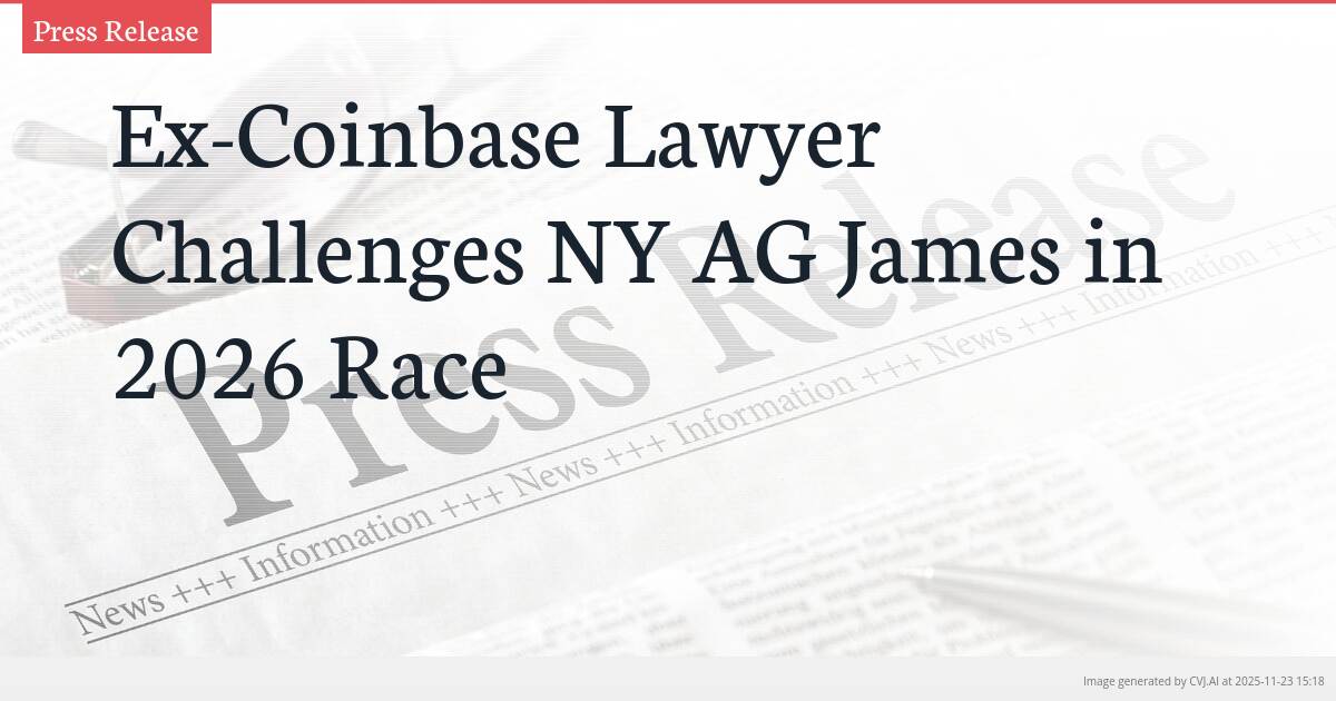 Ex-Coinbase Lawyer Challenges NY AG James in 2026 Race