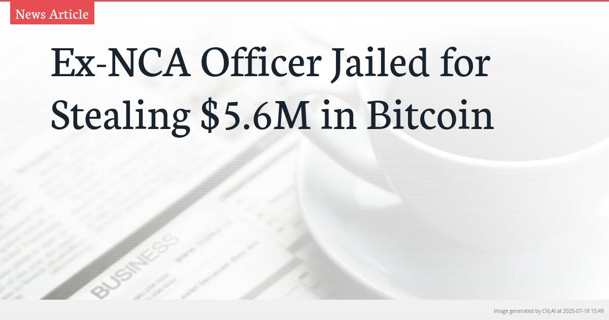 Ex-NCA Officer Jailed for Stealing $5.6M in Bitcoin