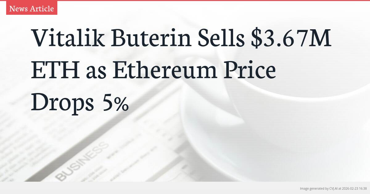 Vitalik Buterin Sells $3.67M ETH as Ethereum Price Drops 5%