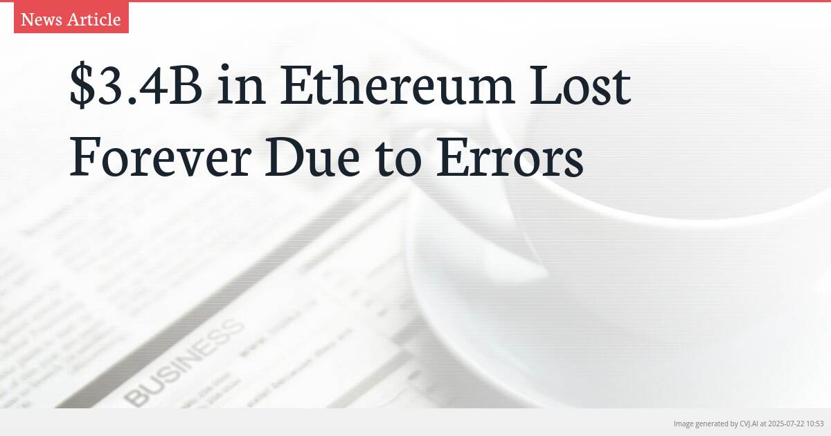 $3.4B in Ethereum Lost Forever Due to Errors