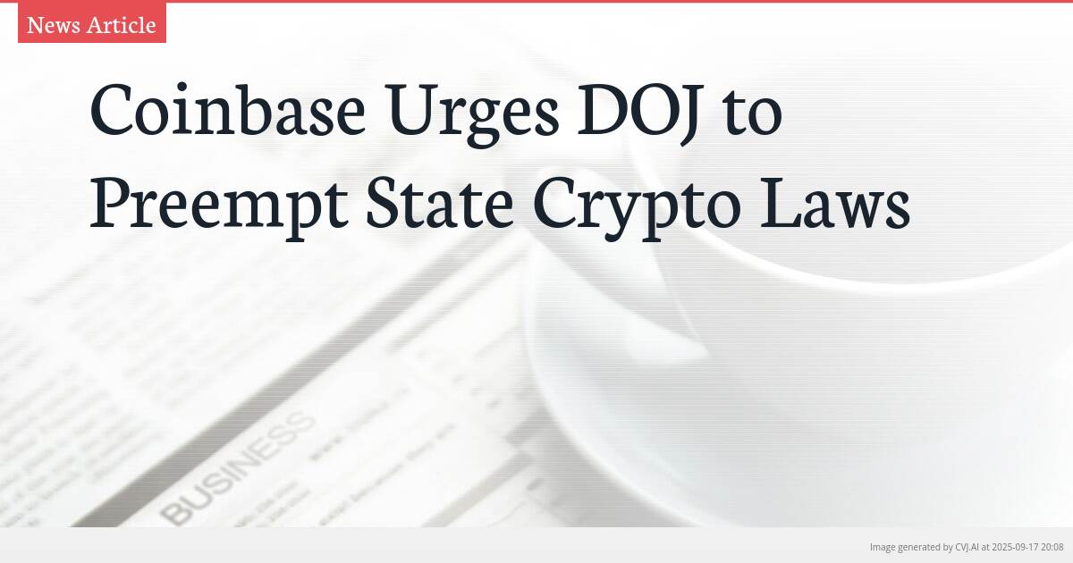 Coinbase Urges DOJ to Preempt State Crypto Laws